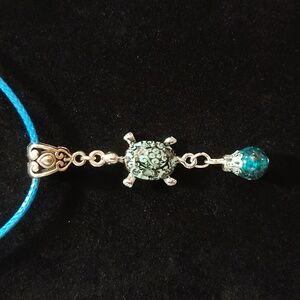 Silver,Aqua Blue & Black Turtle Necklace